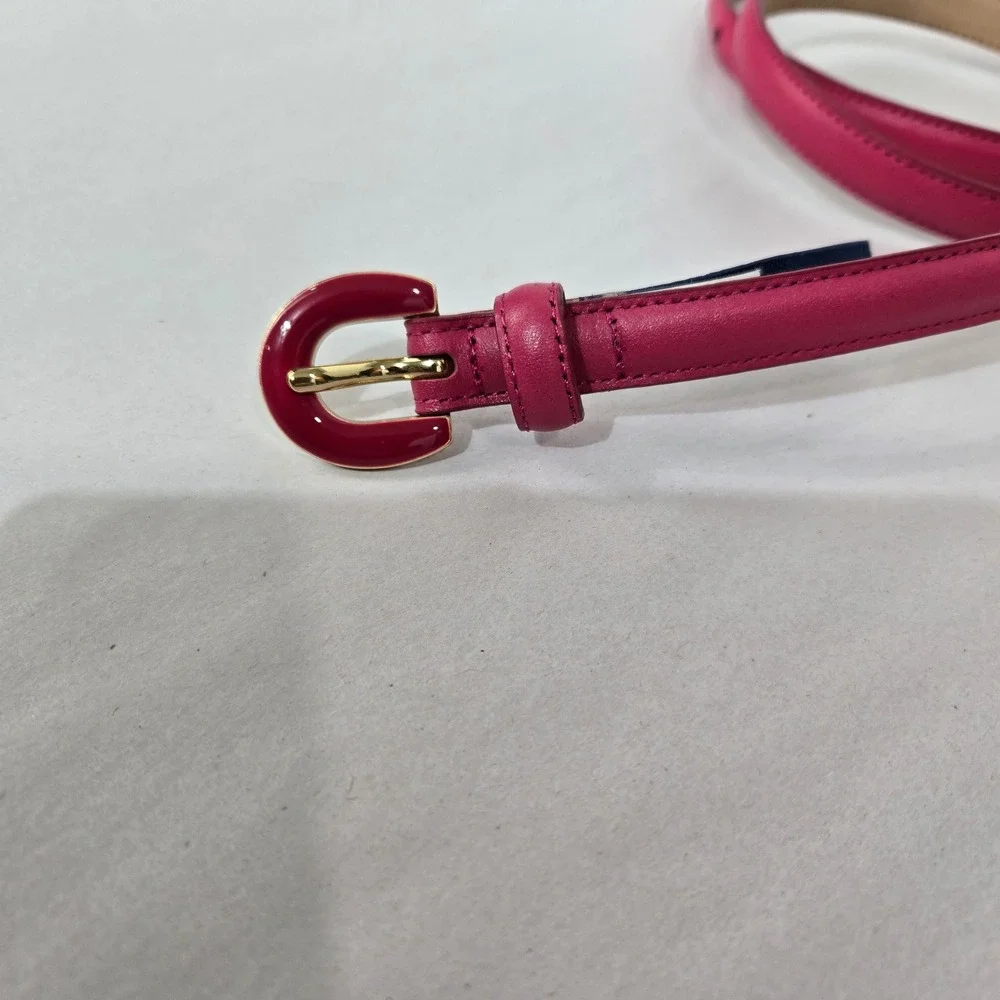 Vineyard Vines Pink Leather Belt Size Medium Skinny Enamel Buckle Barbie #985